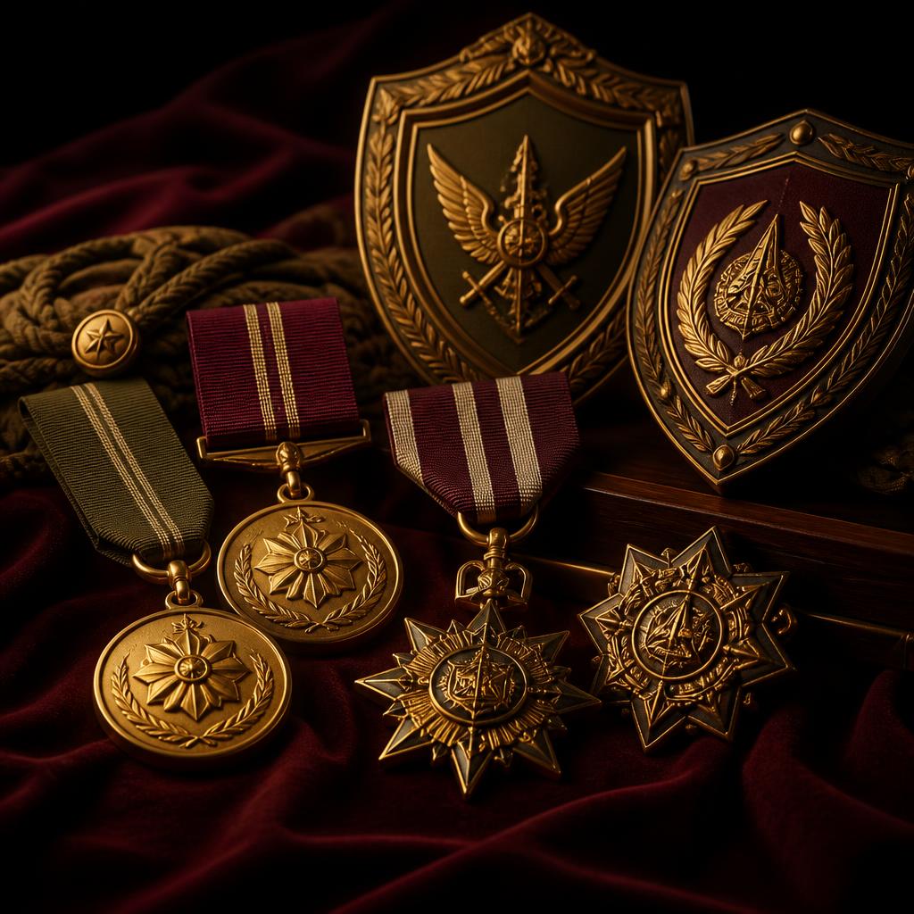 Row of gold military medals